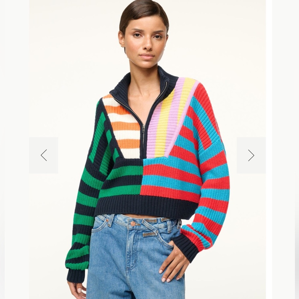Staud Cropped Hampton Sweater Cabana Stripe Multi-color Size XS
